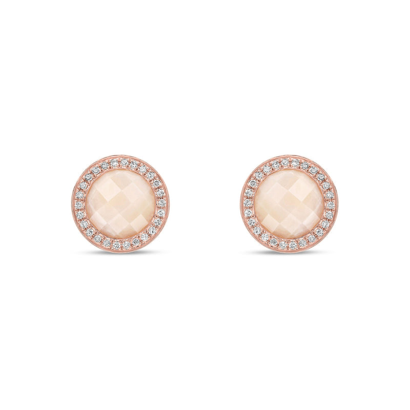 9ct Rose Gold Round Natural Pink Opal & Diamond Statement Halo Stud Earrings — 8mm