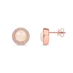 9ct Rose Gold Round Natural Pink Opal & Diamond Statement Halo Stud Earrings — 8mm