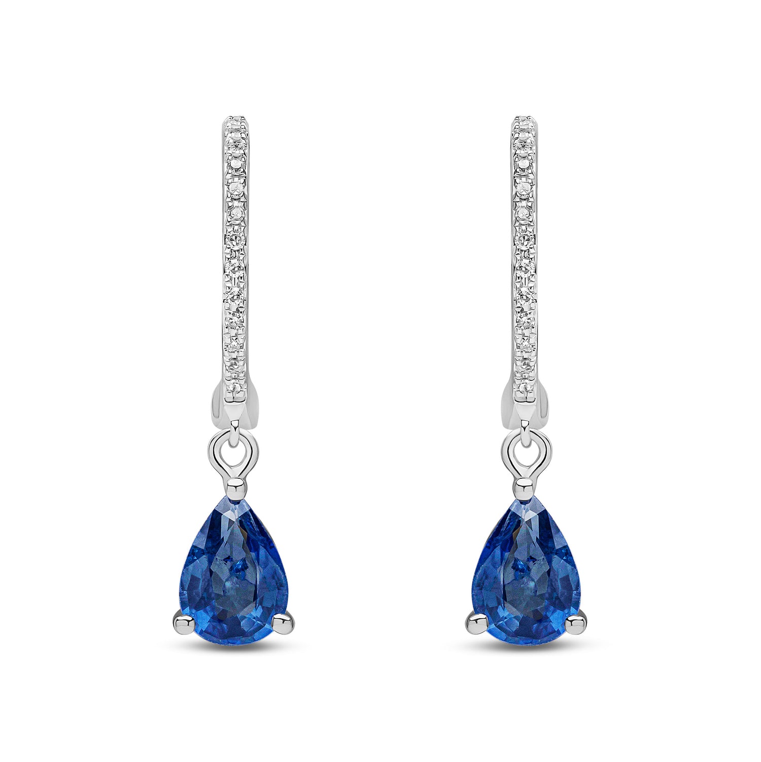 18ct White Gold Natural Sapphire and Diamond Pear Drop Earrings