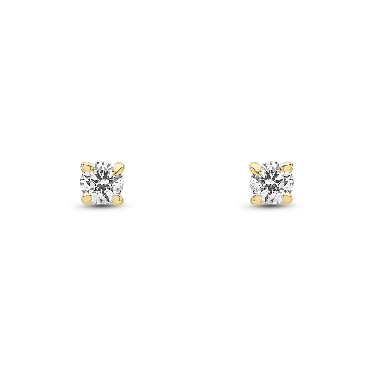 9ct Yellow Gold Round Natural Diamond Four-Claw Stud Earrings — 0.15ct