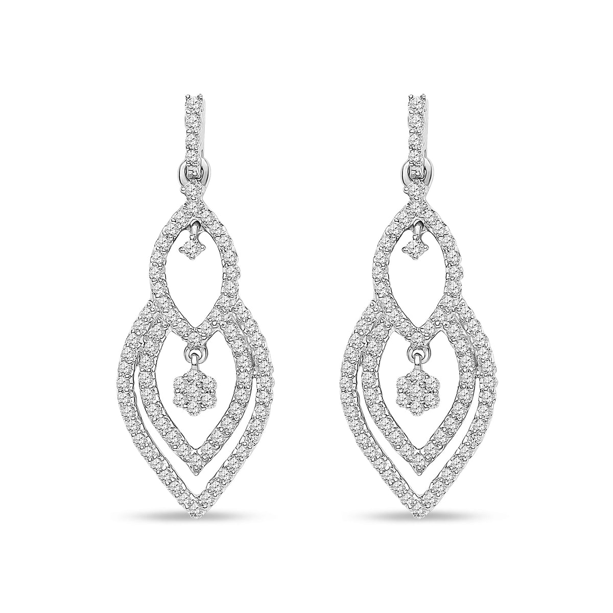 18ct White Gold Natural Diamond Graduated Leaf Drop Earrings