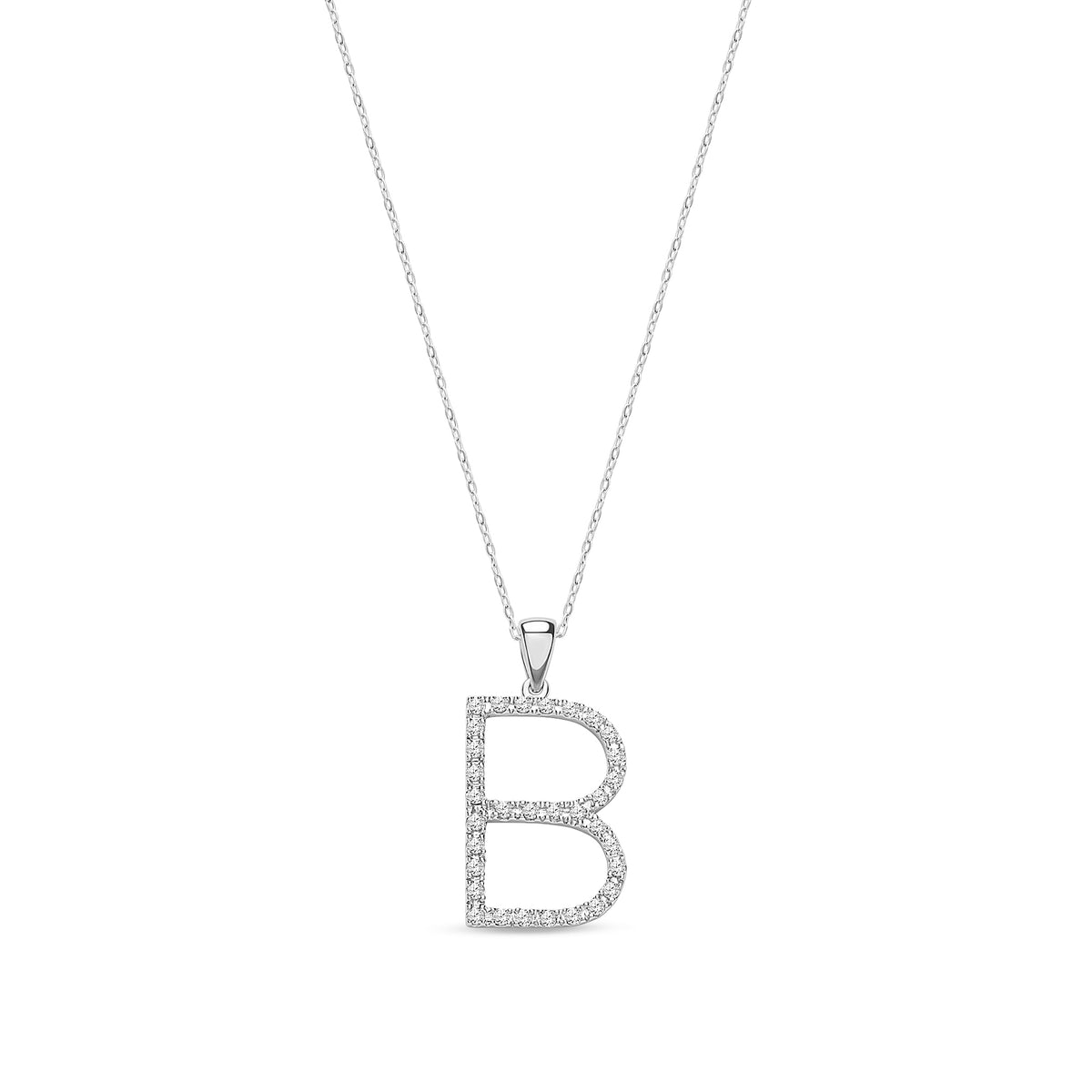 9ct White Gold Natural Diamond Initial B Pendant
