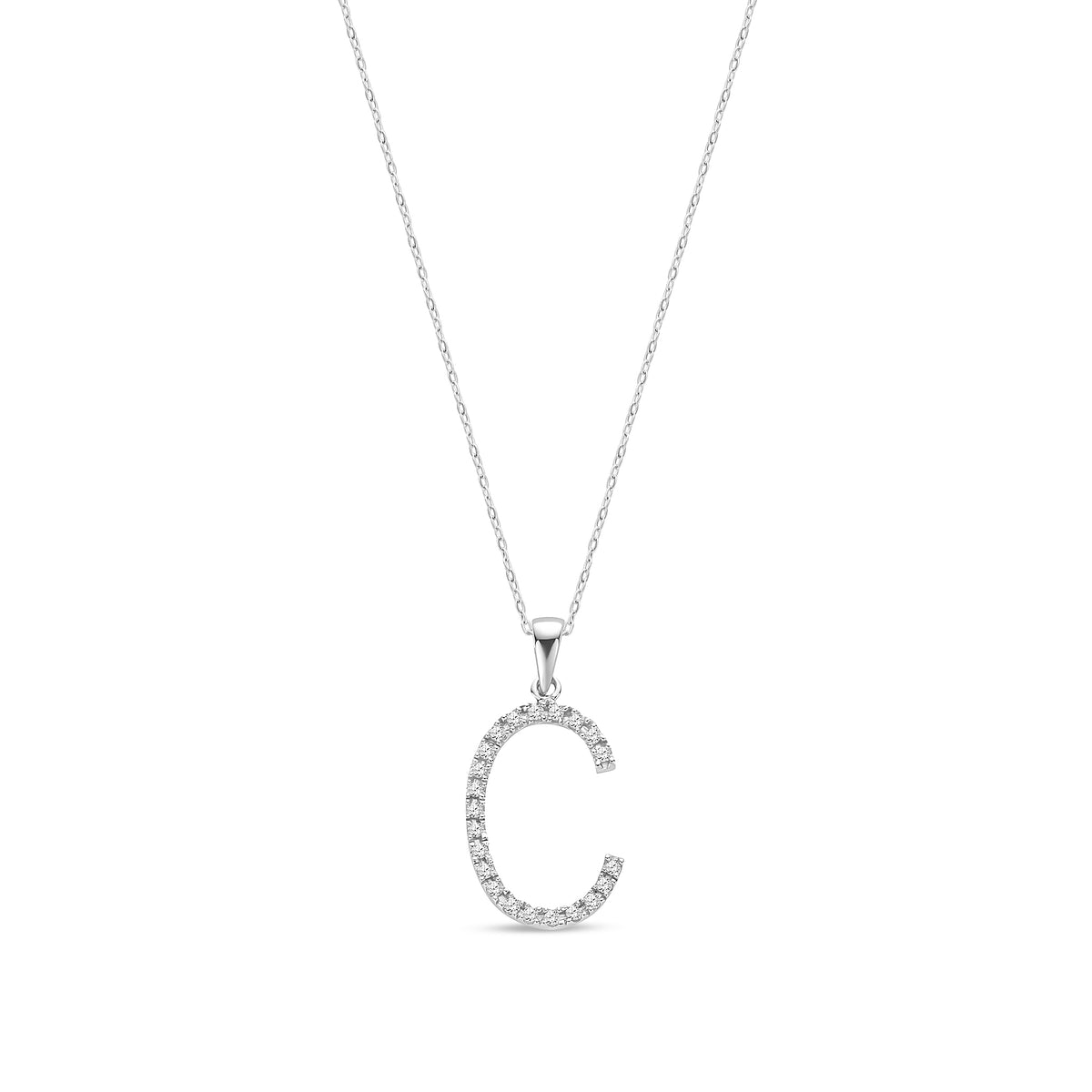 9ct White Gold Natural Diamond Initial C Pendant