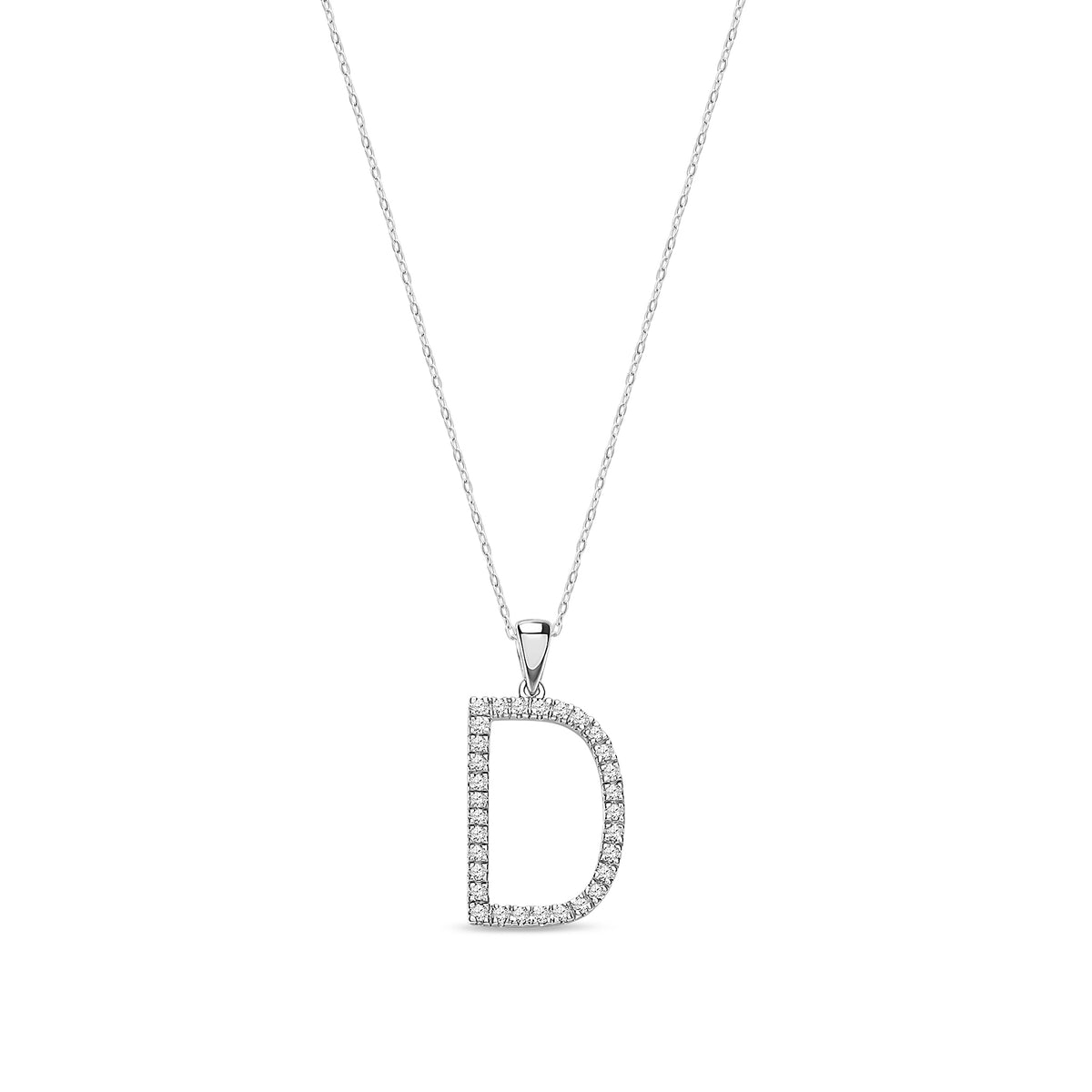 9ct White Gold Natural Diamond Initial D Pendant