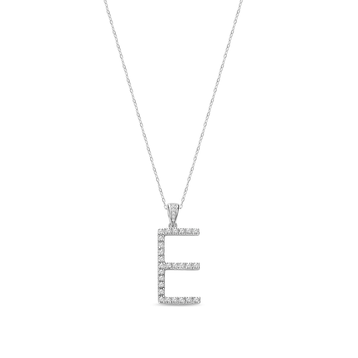 9ct White Gold Natural Diamond Initial E Pendant