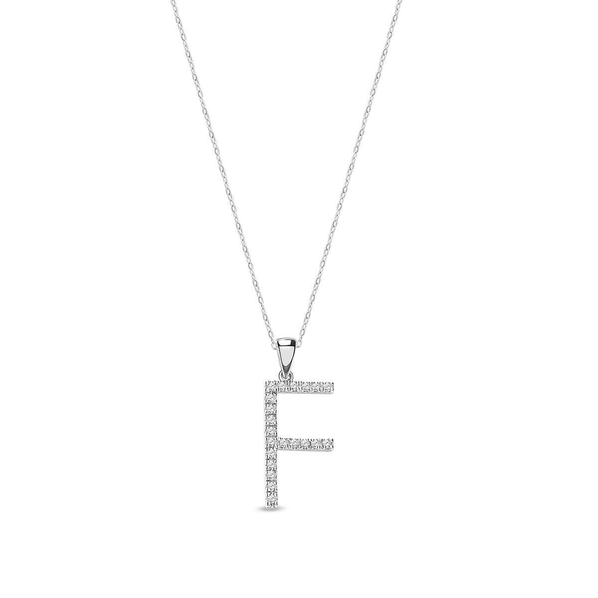 9ct White Gold Natural Diamond Initial F Pendant