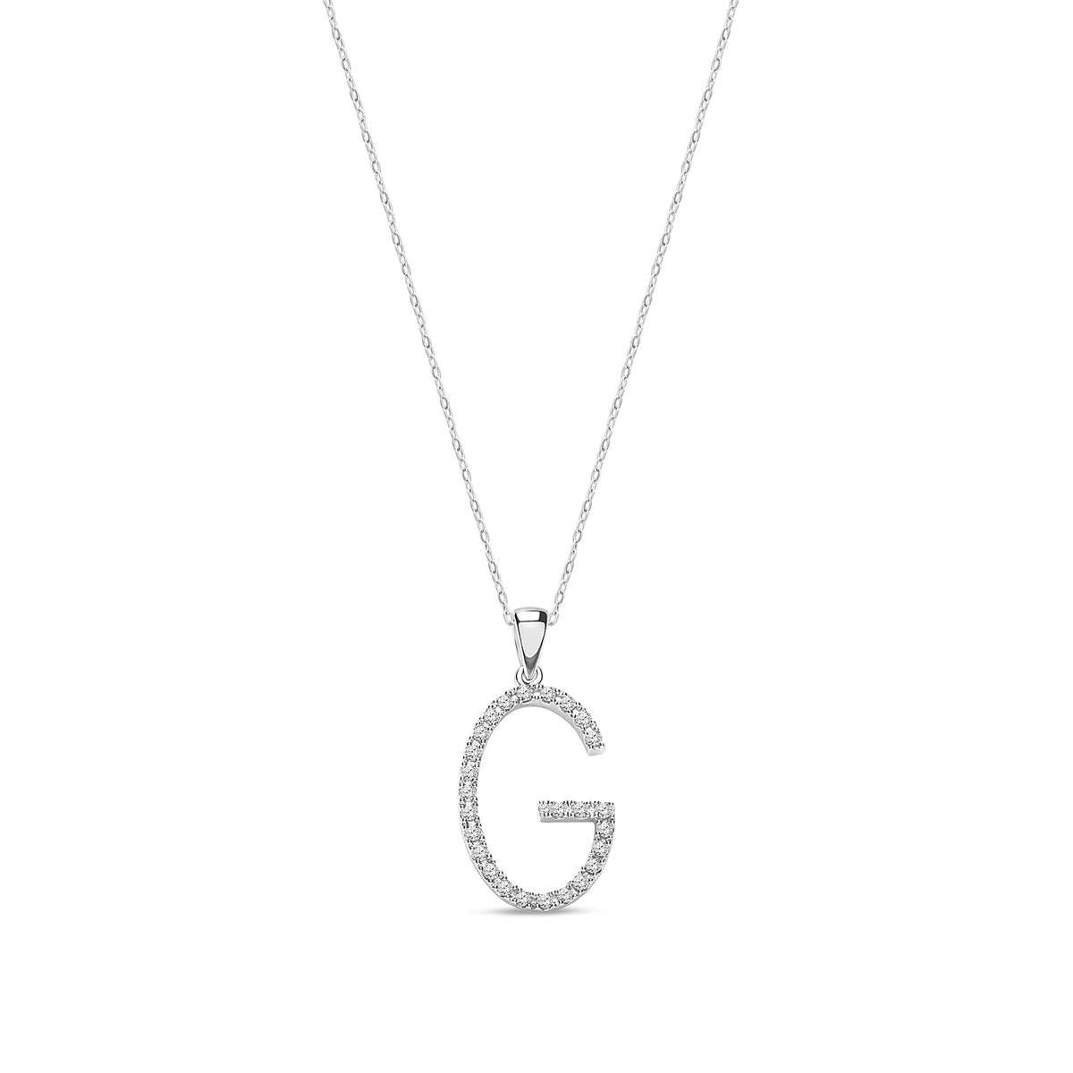 9ct White Gold Natural Diamond Initial G Pendant