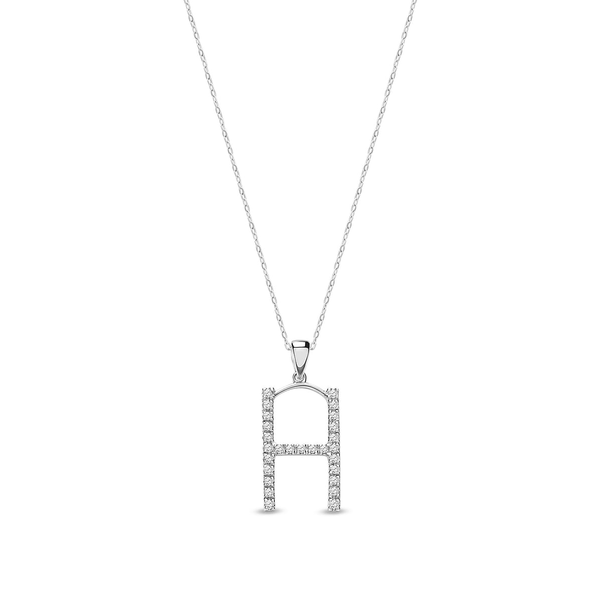 9ct White Gold Natural Diamond Initial H Pendant