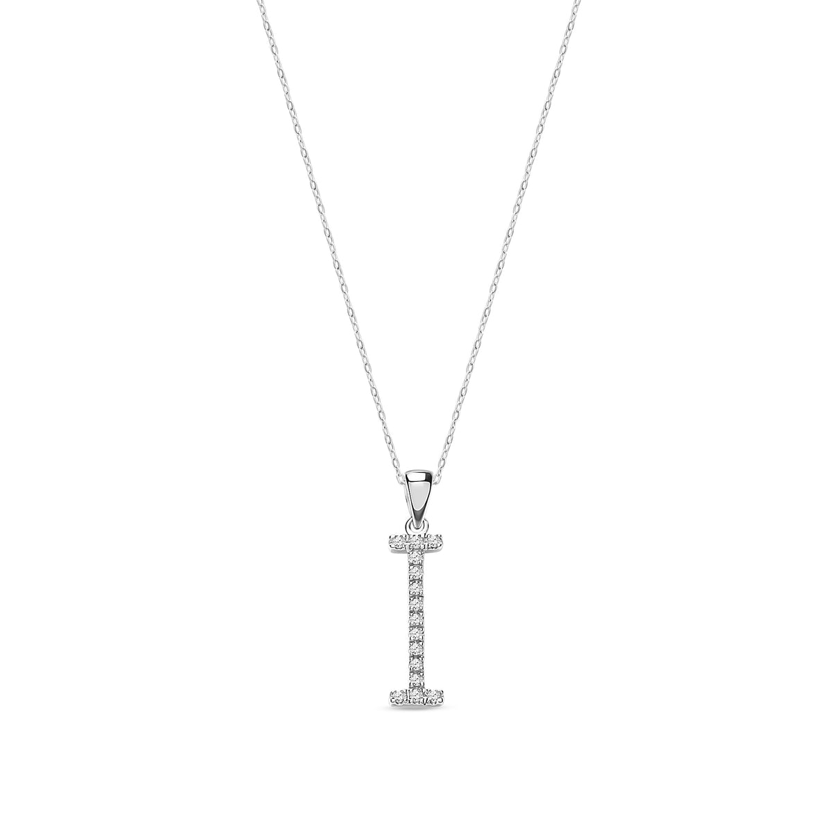 9ct White Gold Natural Diamond Initial I Pendant