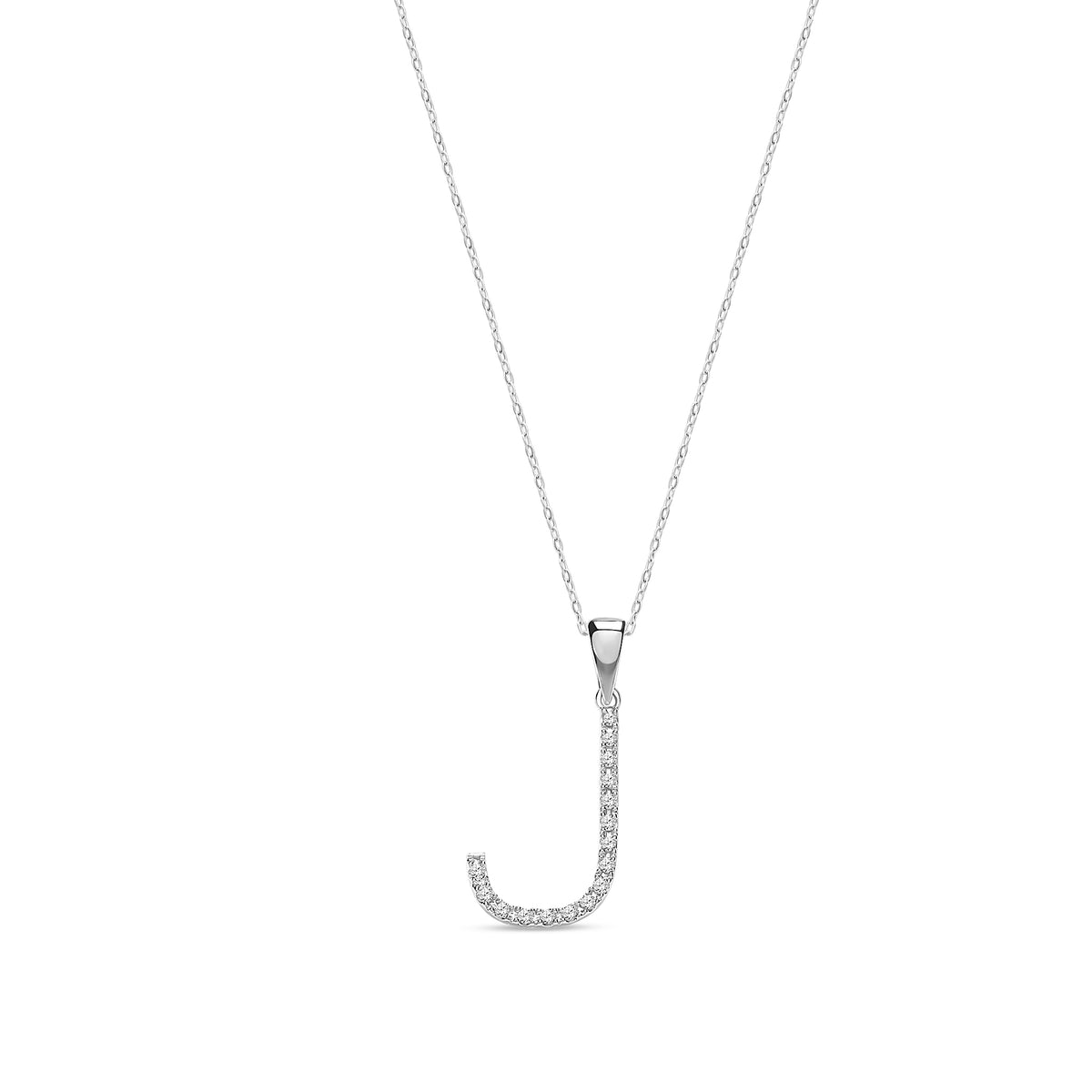 9ct White Gold Natural Diamond Initial J Pendant