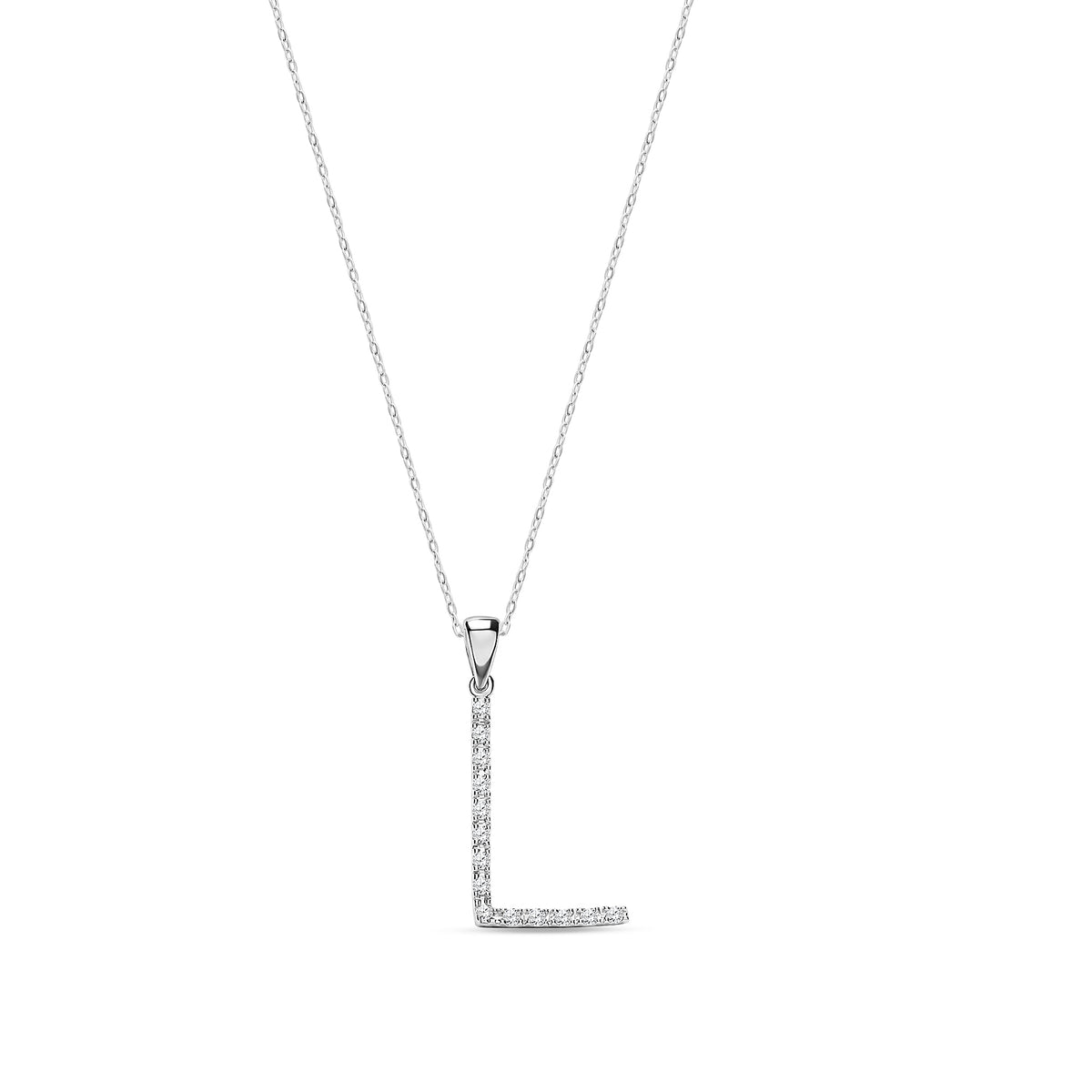 9ct White Gold Natural Diamond Initial L Pendant