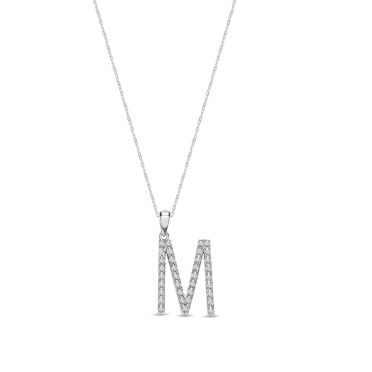 9ct White Gold Natural Diamond Initial M Pendant