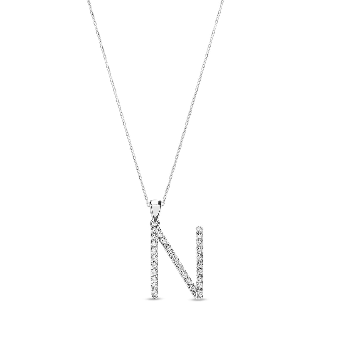 9ct White Gold Natural Diamond Initial N Pendant