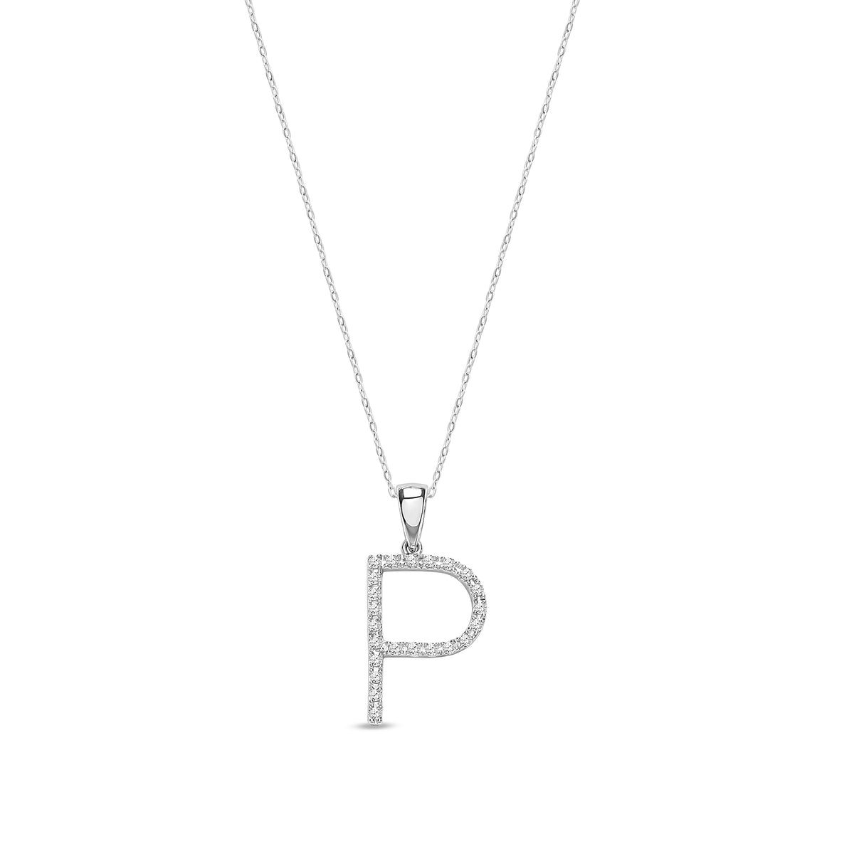 9ct White Gold Natural Diamond Initial P Pendant