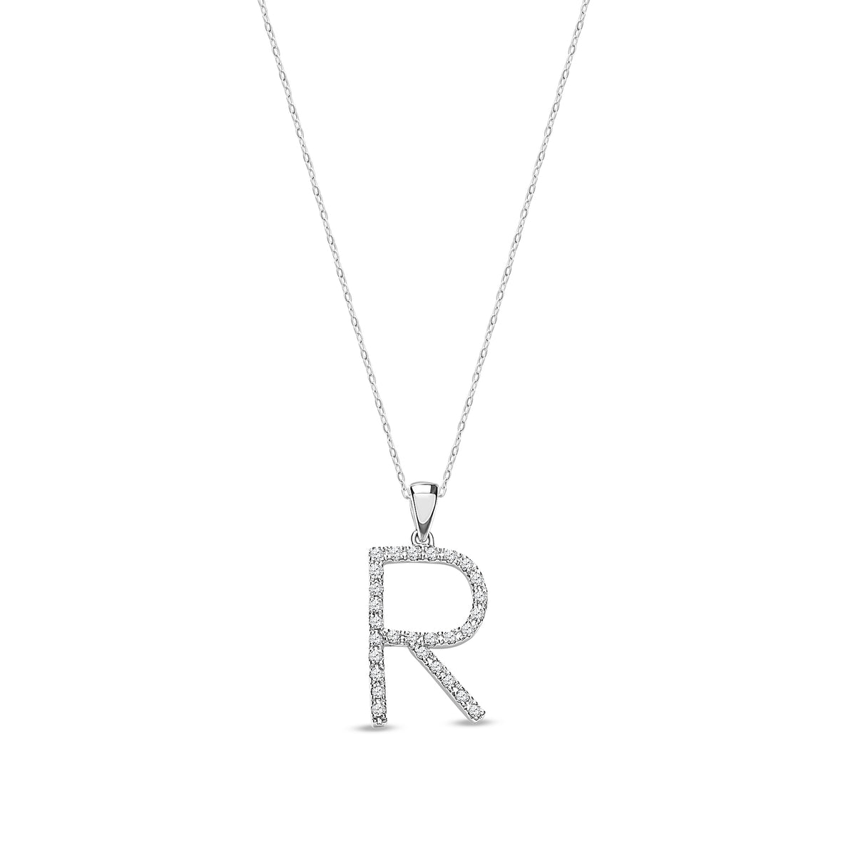 9ct White Gold Natural Diamond Initial R Pendant