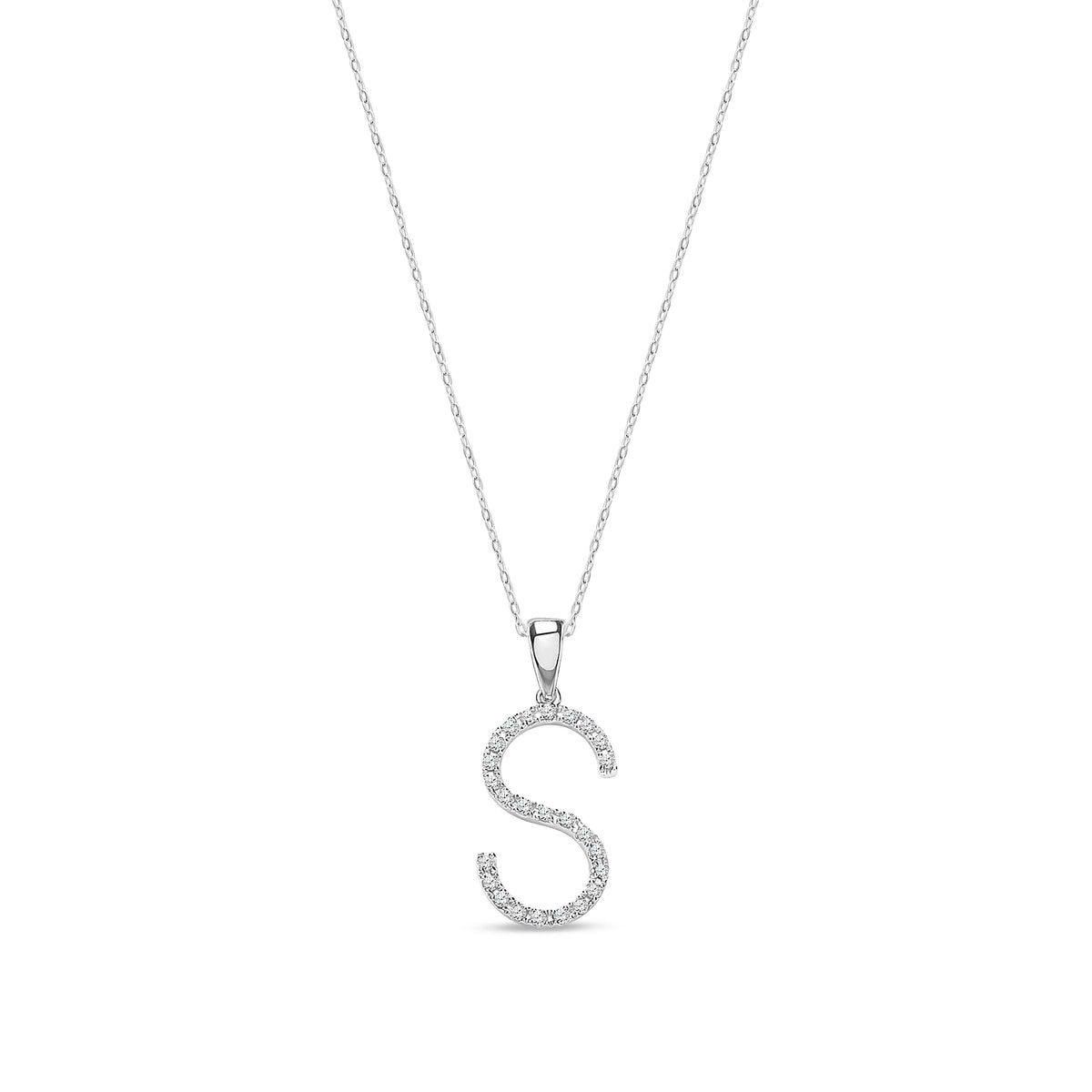 9ct White Gold Natural Diamond Initial S Pendant