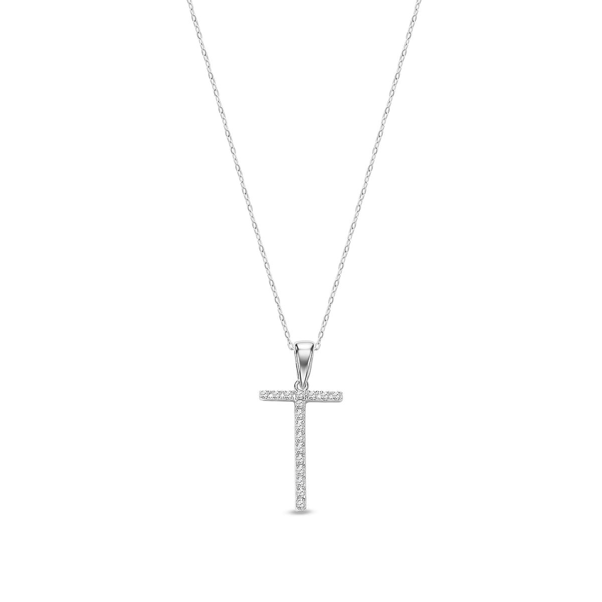 9ct White Gold Natural Diamond Initial T Pendant