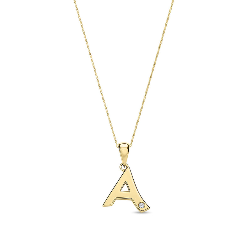 9ct Yellow Gold Natural Diamond Initial A Pendant