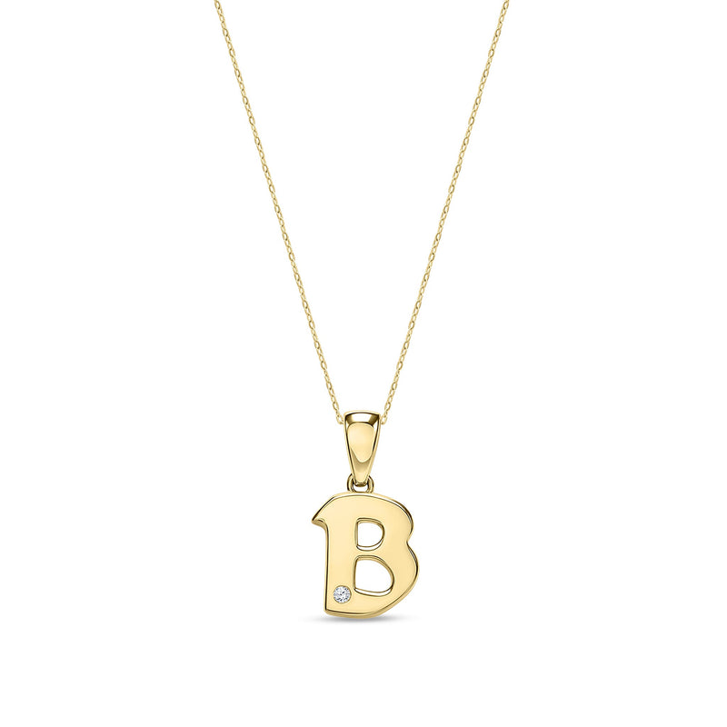 9ct Yellow Gold Natural Diamond Initial B Pendant