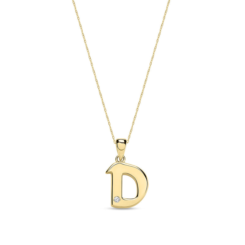 9ct Yellow Gold Natural Diamond Initial D Pendant