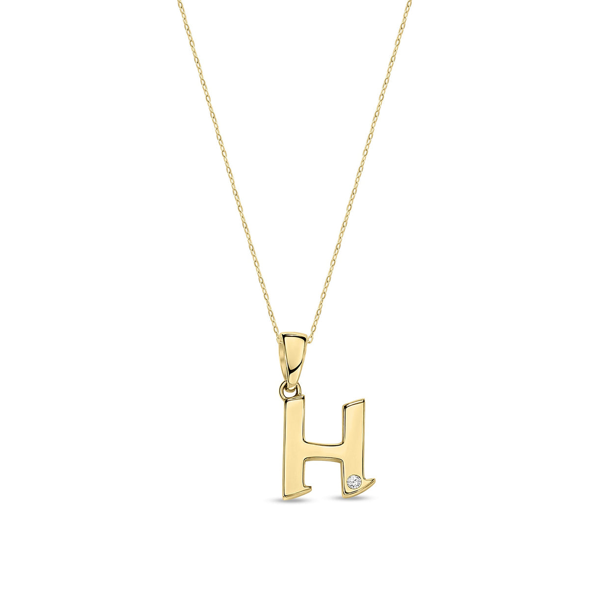 9ct Yellow Gold Natural Diamond Initial H Pendant
