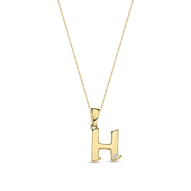 9ct Yellow Gold Natural Diamond Initial H Pendant