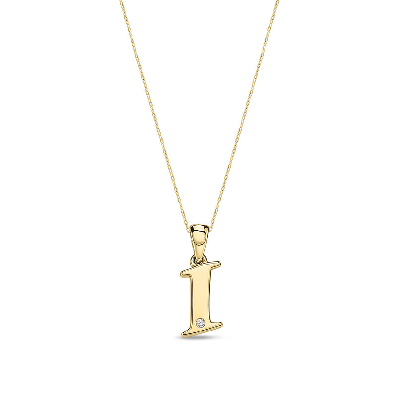 9ct Yellow Gold Natural Diamond Initial I Pendant