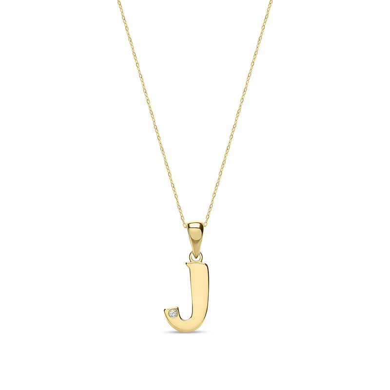 9ct Yellow Gold Natural Diamond Initial J Pendant