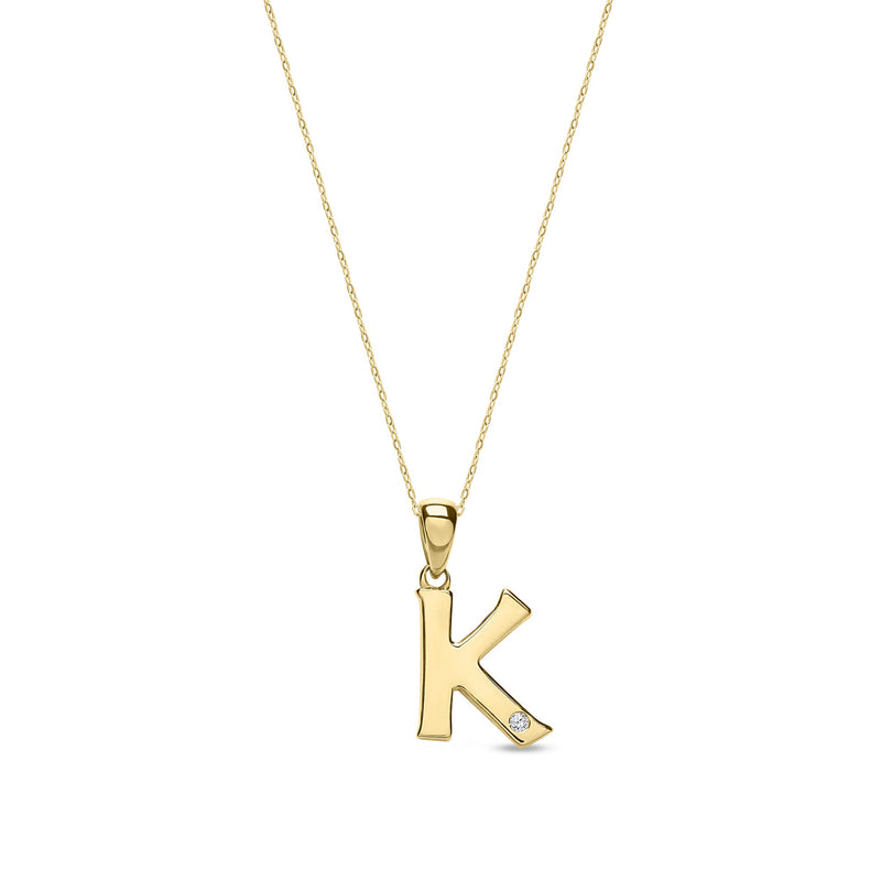 9ct Yellow Gold Natural Diamond Initial K Pendant