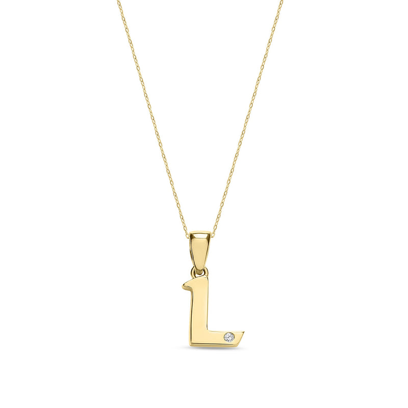 9ct Yellow Gold Natural Diamond Initial L Pendant