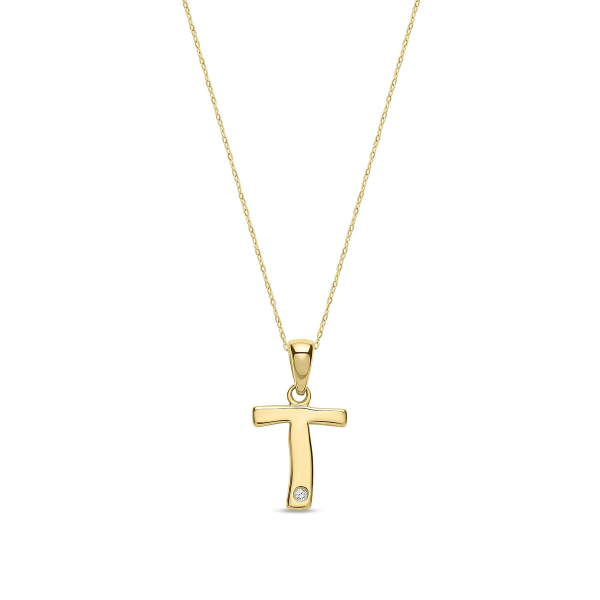 9ct Yellow Gold Natural Diamond Initial T Pendant