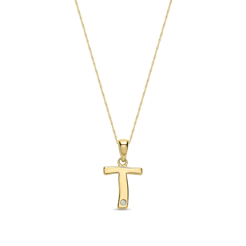 9ct Yellow Gold Natural Diamond Initial T Pendant
