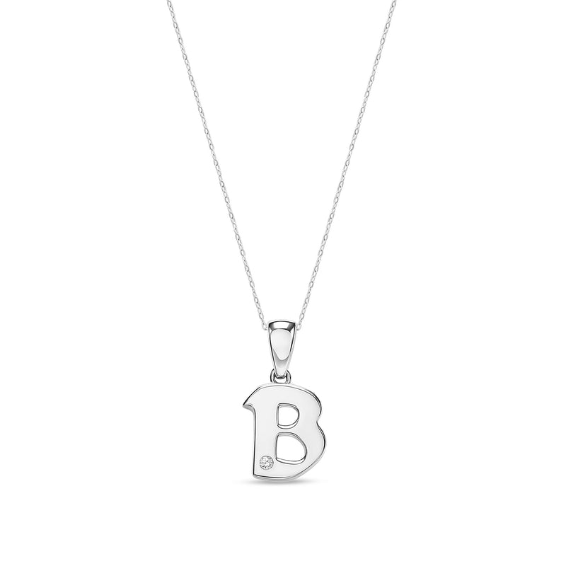9ct White Gold Natural Diamond Initial B Pendant