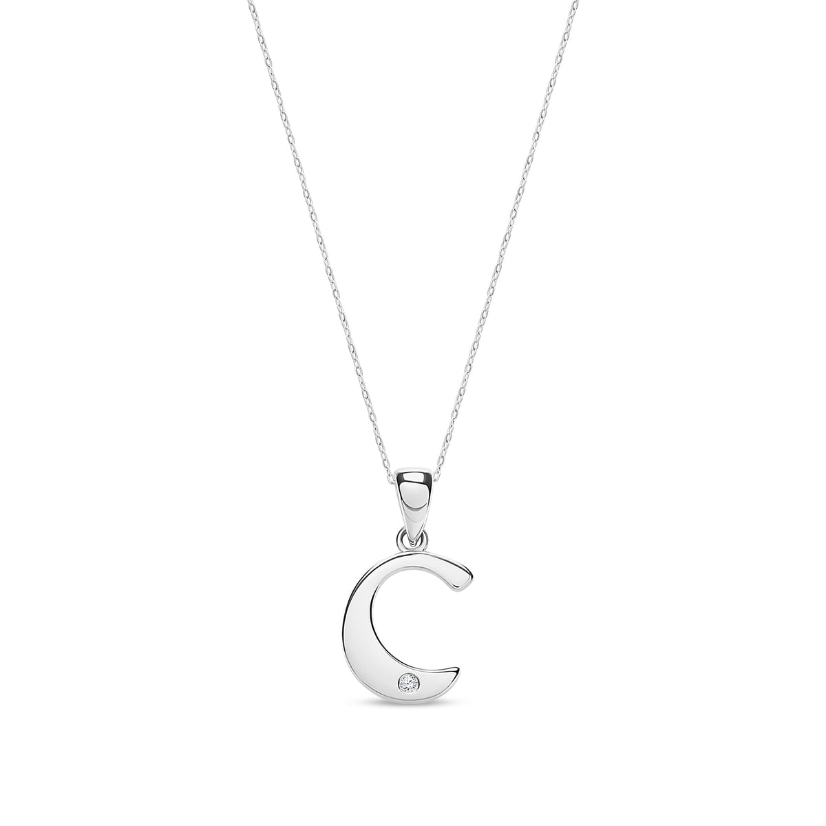 9ct White Gold Natural Diamond Initial C Pendant