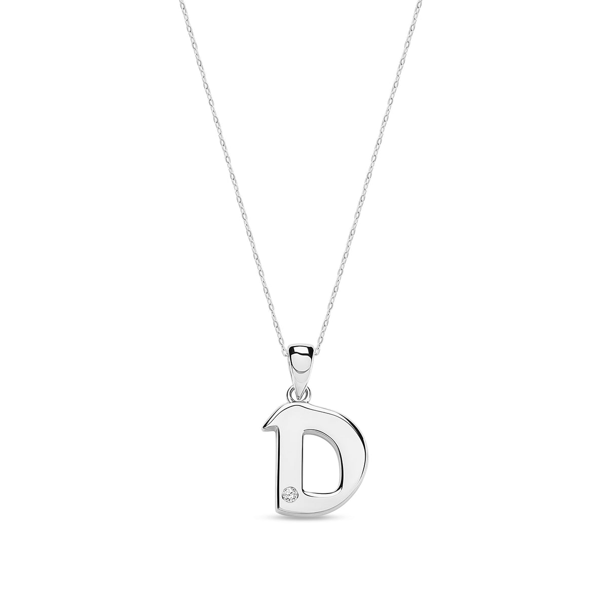 9ct White Gold Natural Diamond Initial D Pendant