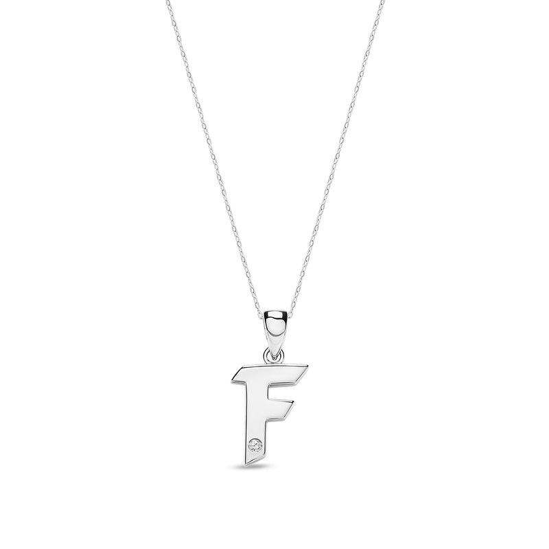 9ct White Gold Natural Diamond Initial F Pendant