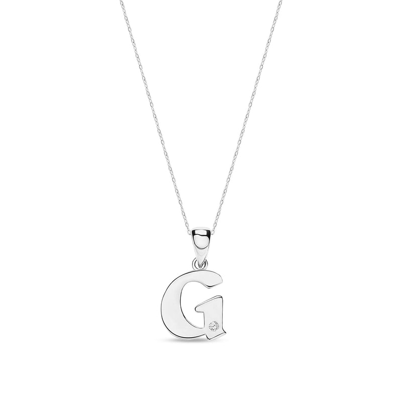 9ct White Gold Natural Diamond Initial G Pendant