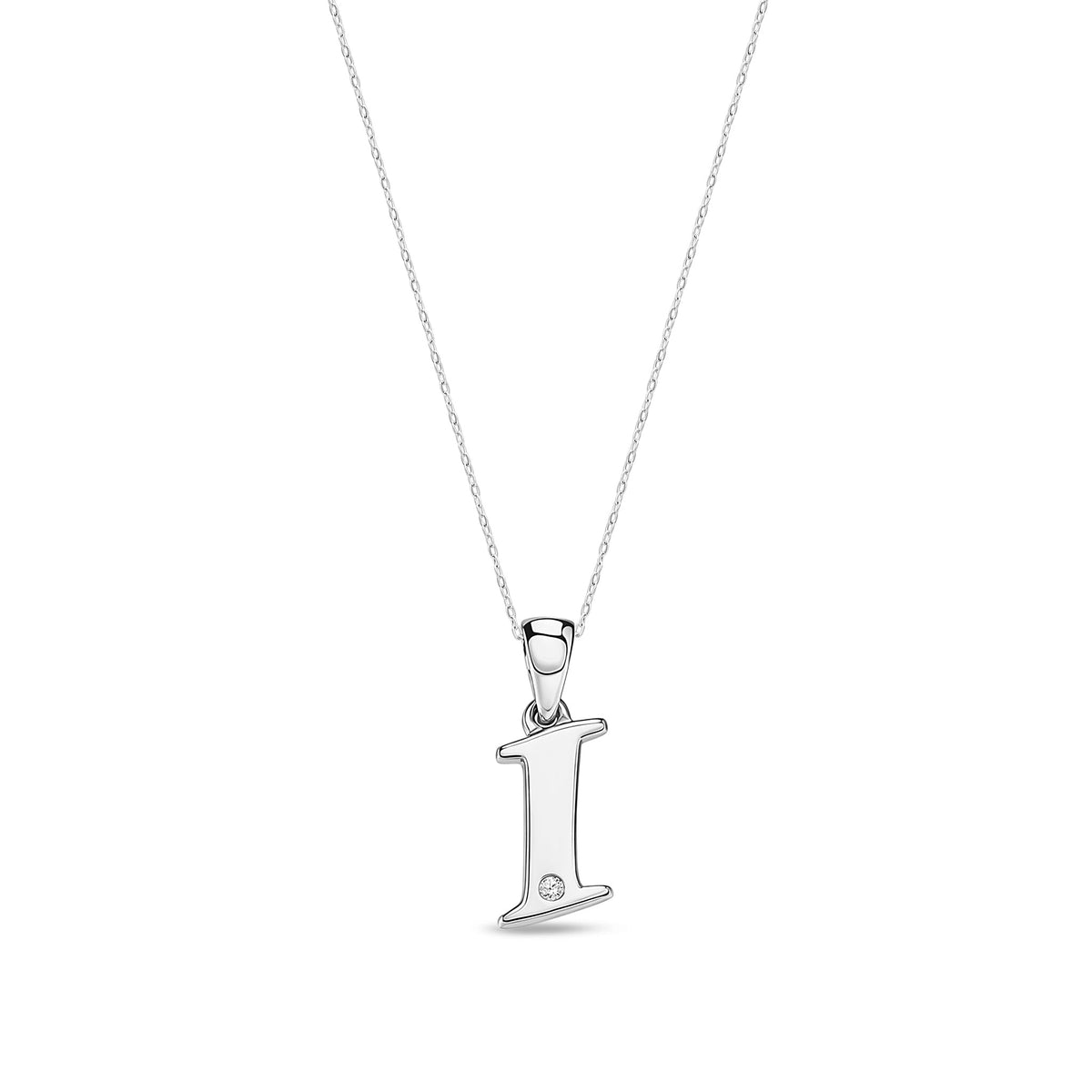 9ct White Gold Natural Diamond Initial I Pendant