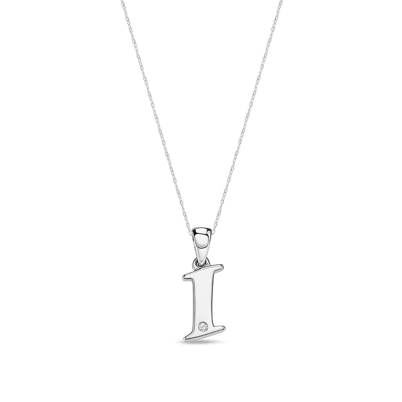 9ct White Gold Natural Diamond Initial I Pendant