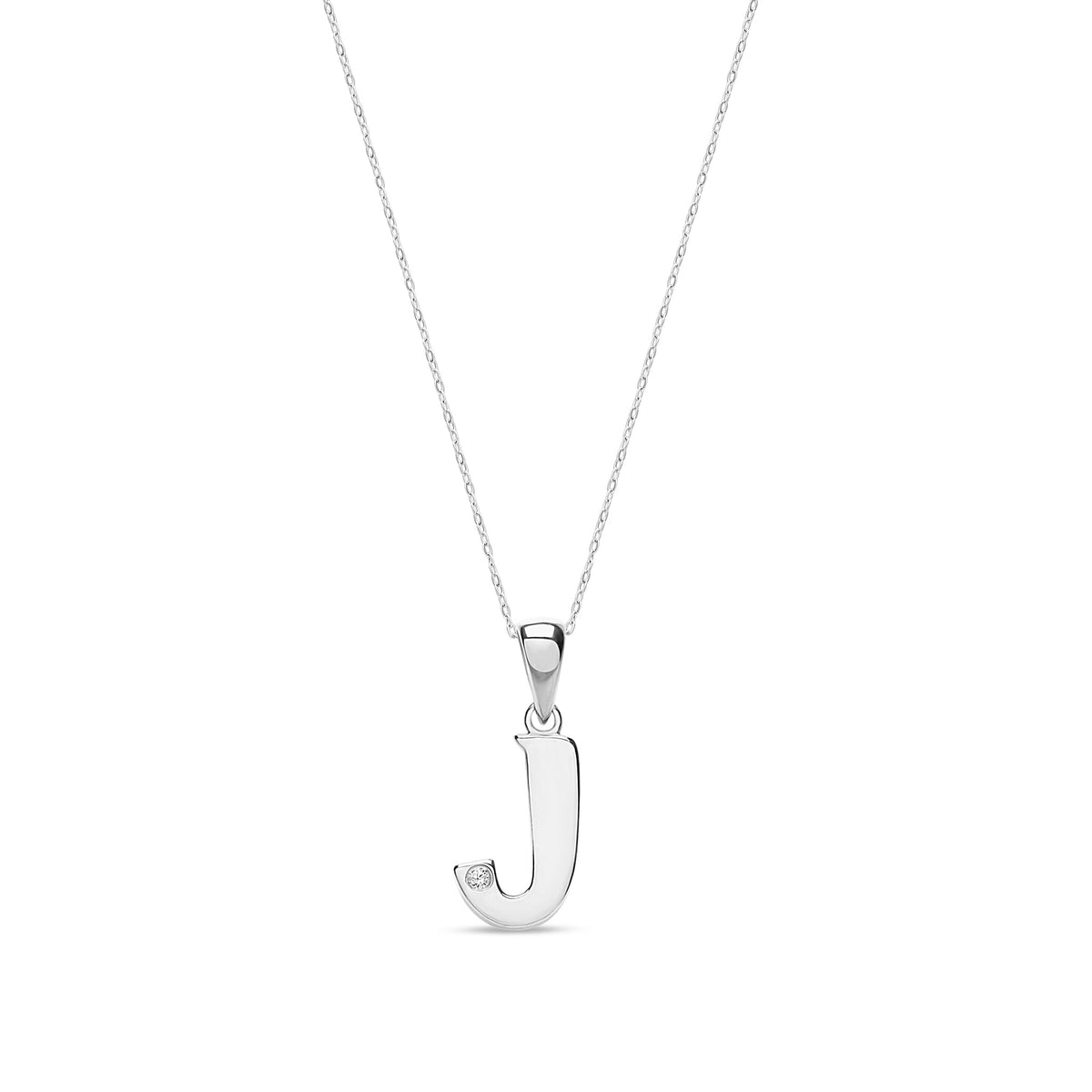 9ct White Gold Natural Diamond Initial J Pendant