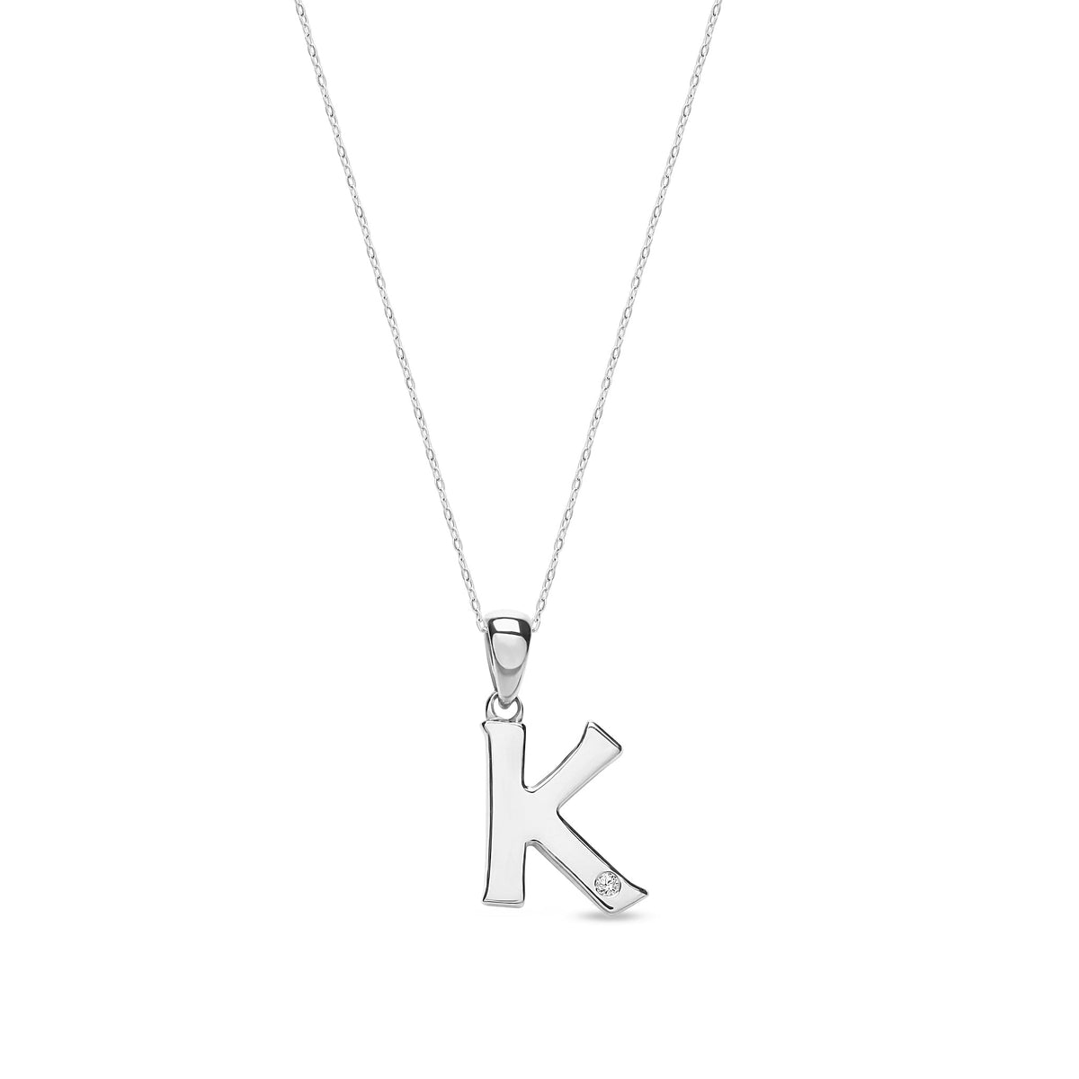 9ct White Gold Natural Diamond Initial K Pendant