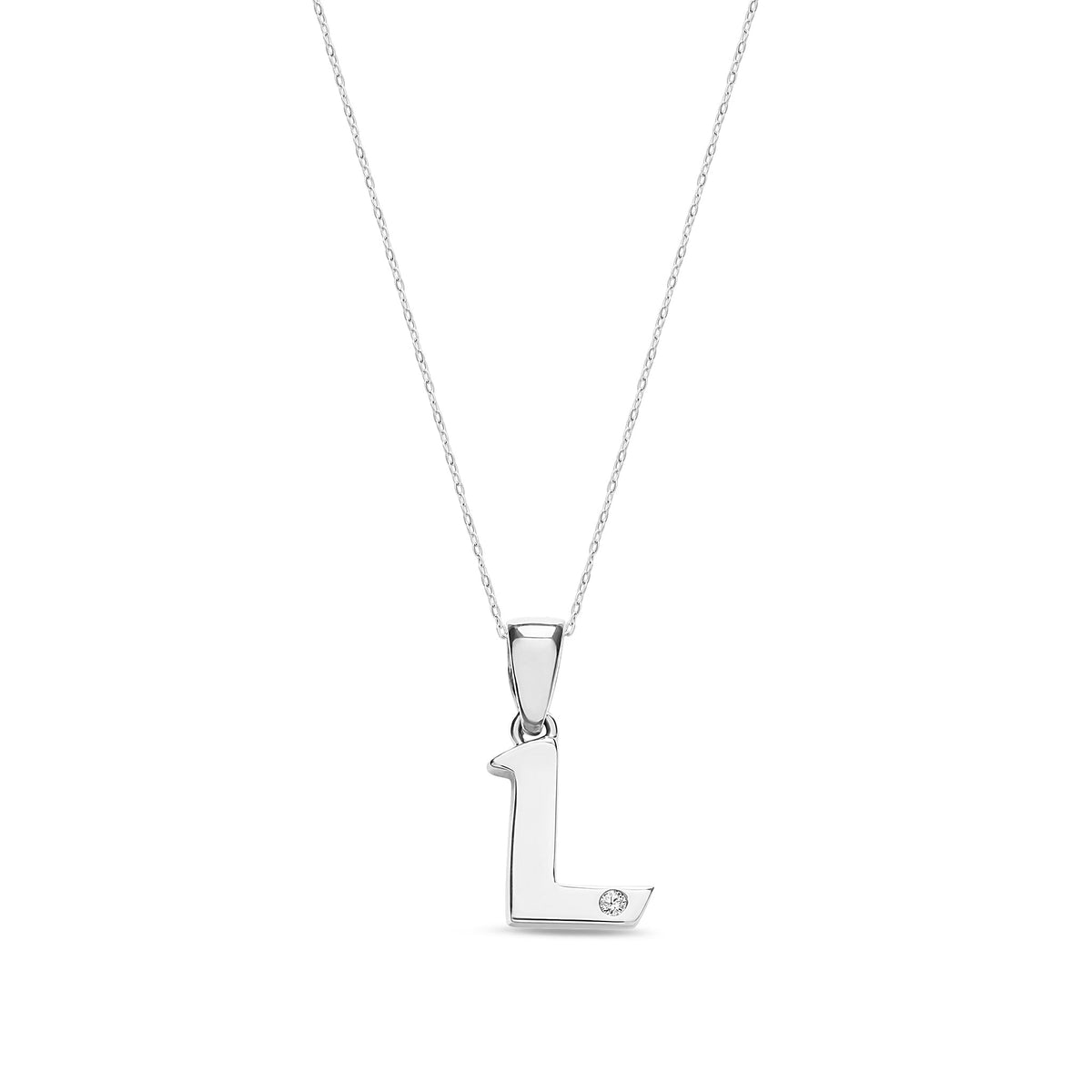 9ct White Gold Natural Diamond Initial L Pendant