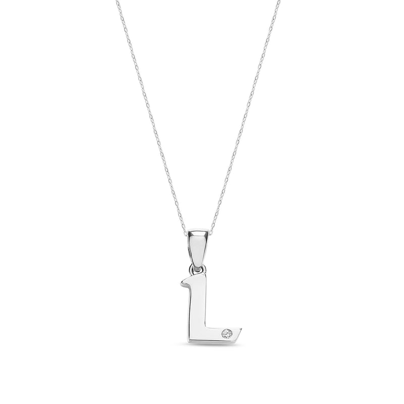 9ct White Gold Natural Diamond Initial L Pendant