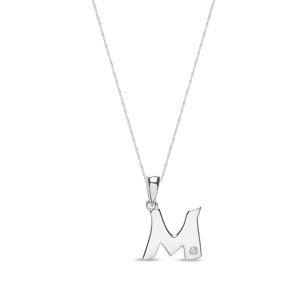 9ct White Gold Natural Diamond Initial M Pendant