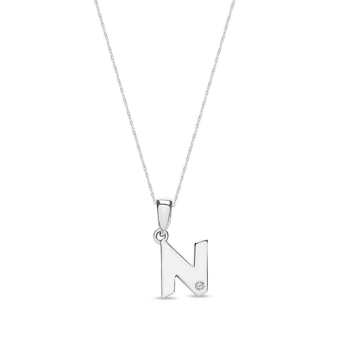 9ct White Gold Natural Diamond Initial N Pendant