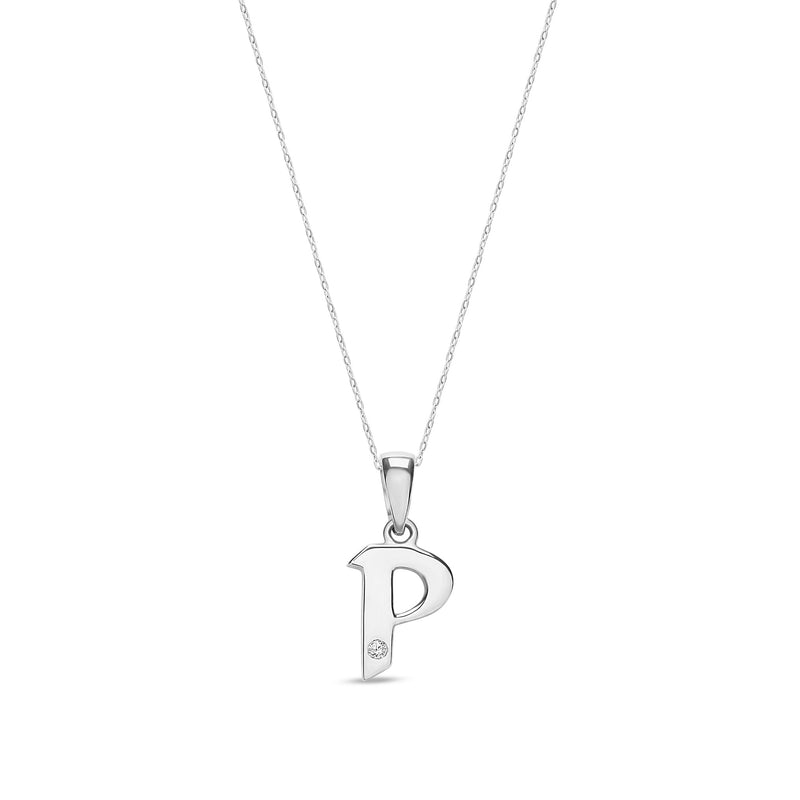 9ct White Gold Natural Diamond Initial P Pendant