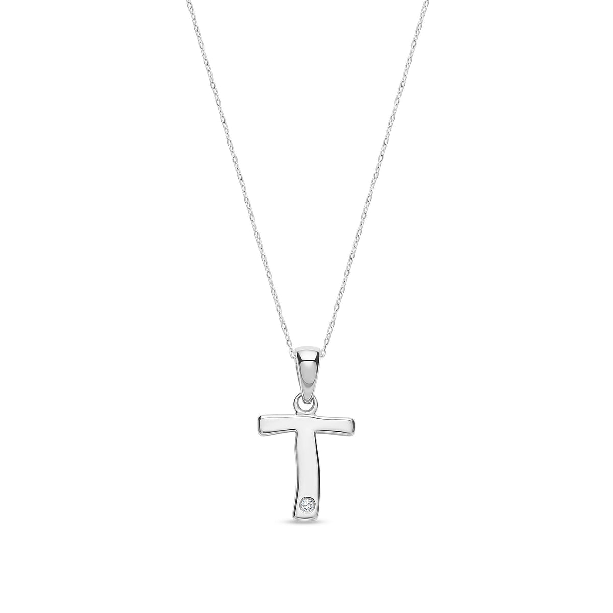 9ct White Gold Natural Diamond Initial T Pendant
