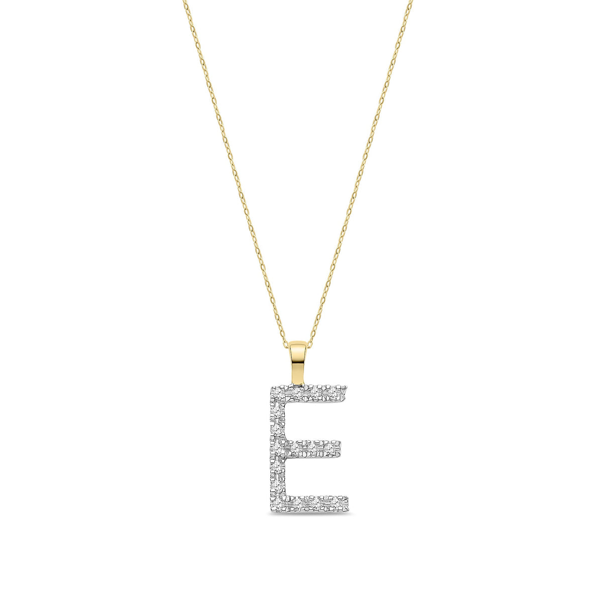 9ct Yellow Gold Natural Diamond Initial E Pendant