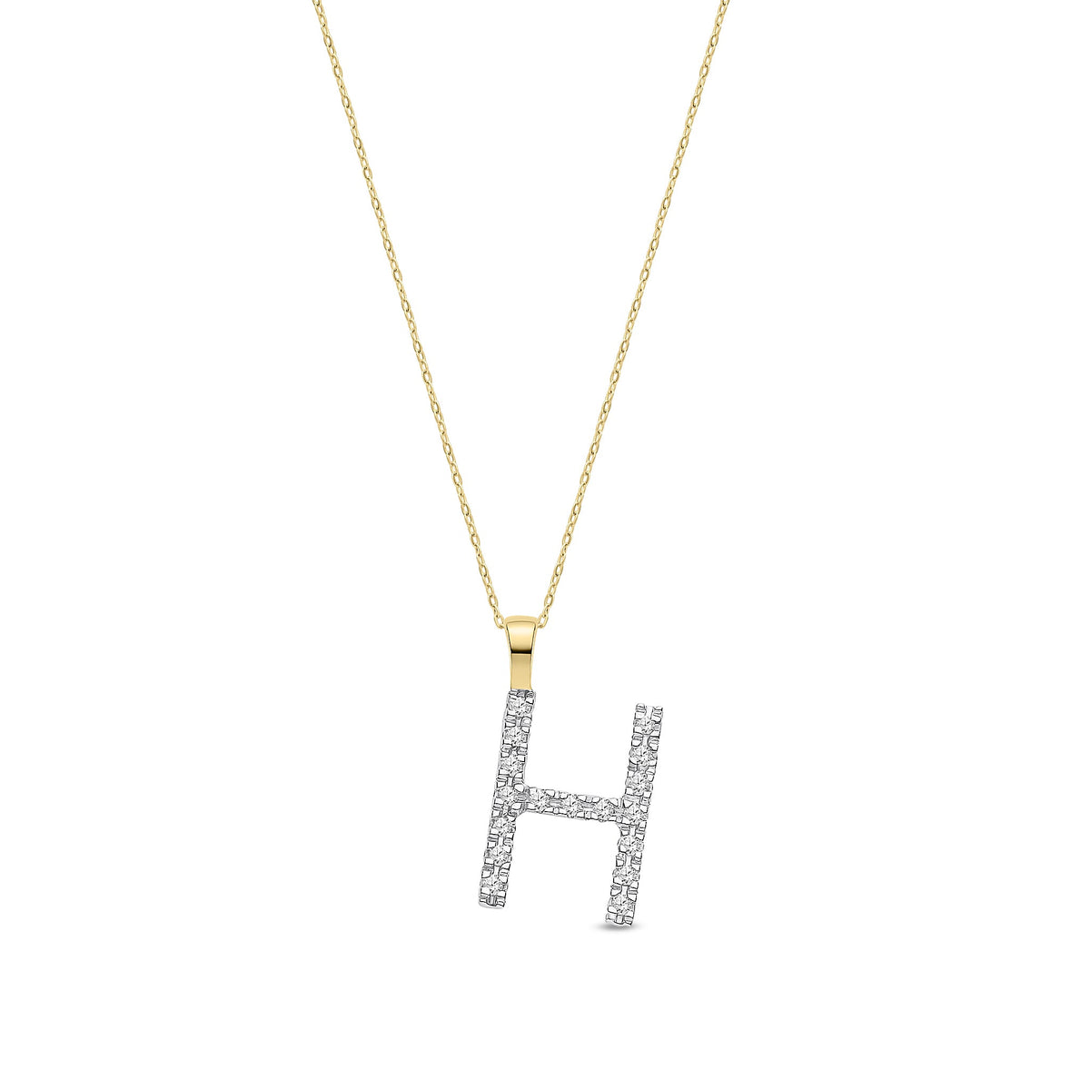 9ct Yellow Gold Natural Diamond Initial H Pendant