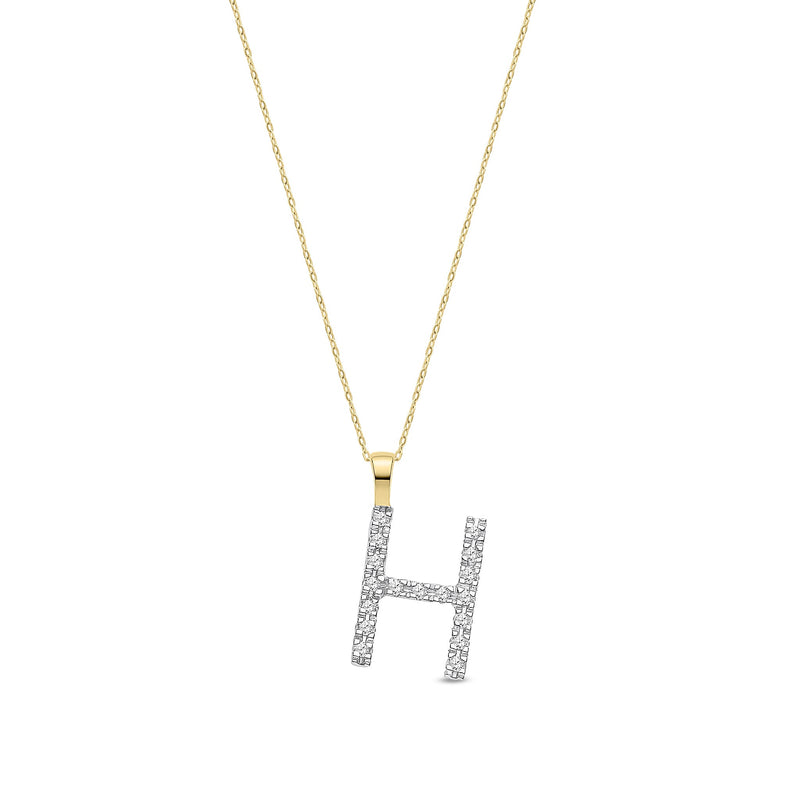 9ct Yellow Gold Natural Diamond Initial H Pendant